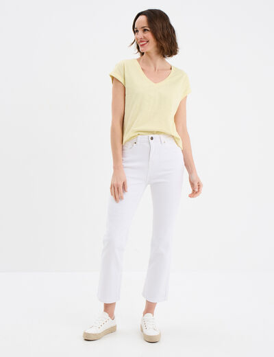 Pantalon flare 7/8ème taille haute blanc femme
