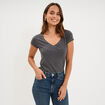 T-shirt manches courtes gris fonc&eacute; femme