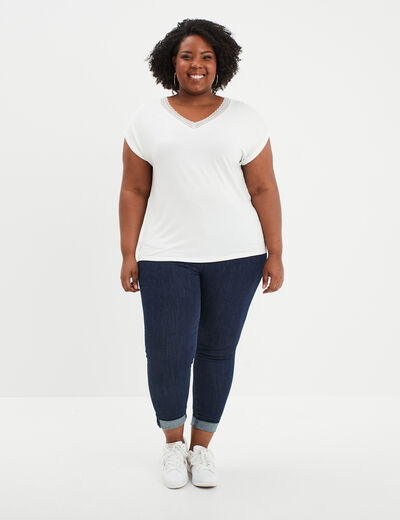 T-shirt dentelle au col Modavista blanc femme grande taille