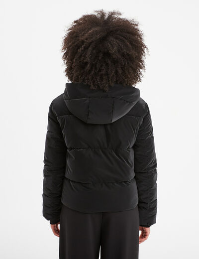 Doudoune courte imperméable à capuche noir femme