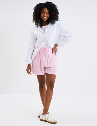 Short taille élastiquée coton rose clair femme