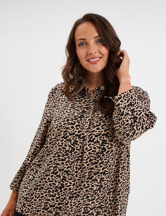Blouse manches retroussables beige femme grande taille
