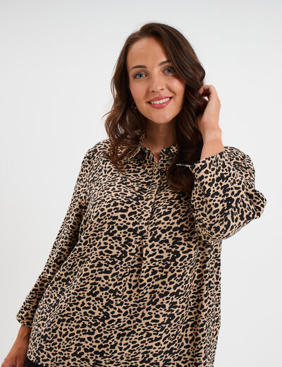 Blouse manches retroussables beige femme grande taille