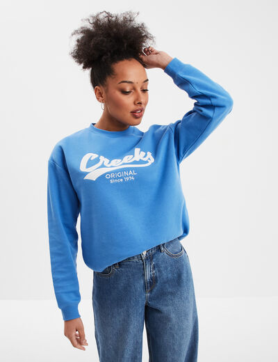 Sweat col rond manches longues Creeks bleu femme