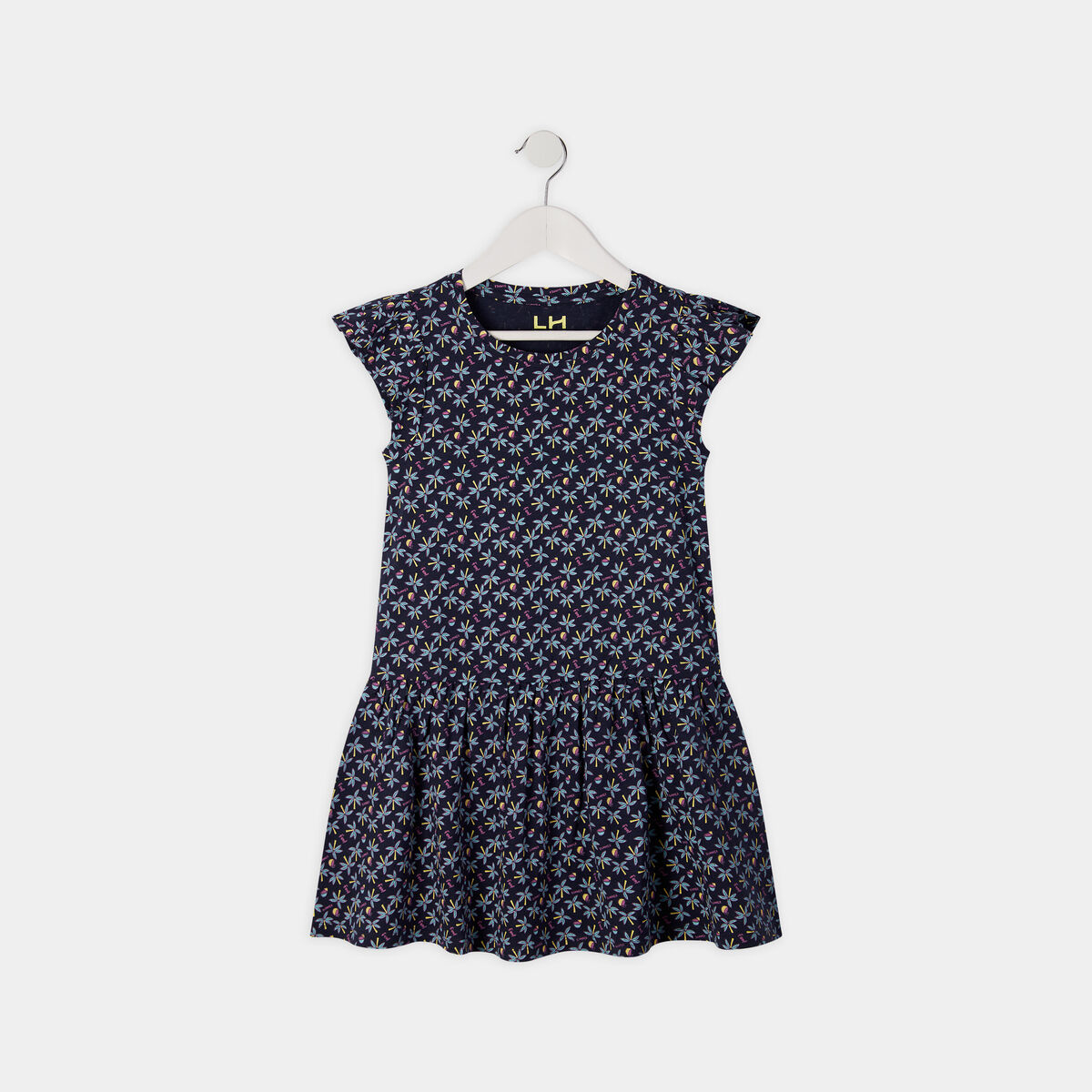Robe courte évasée à volants bleu marine fille