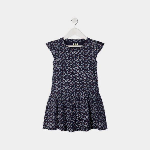 Robe courte évasée à volants bleu marine fille