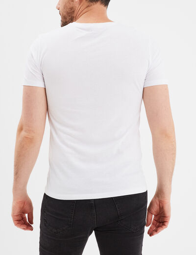 T-shirt manches courtes col tunisien blanc homme