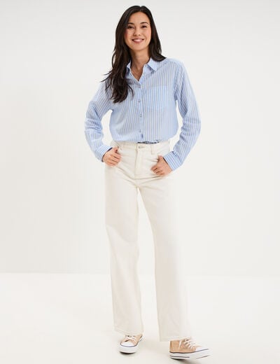 Chemise manches ajustables 1 poche coton bleu ciel femme