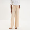 Pantalon large fluide taille &eacute;lastiqu&eacute;e beige femme