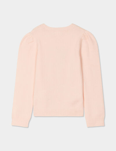 Pull col rond à sequins rose clair fille