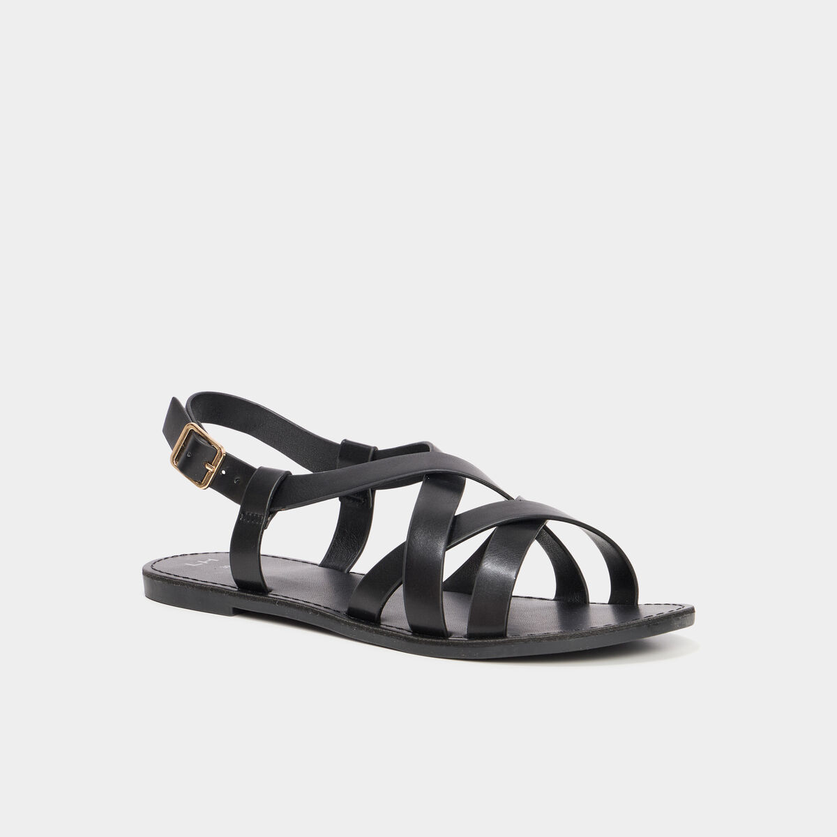 Sandales plates multibrides noir femme