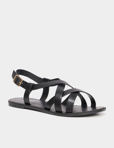Sandales plates multibrides noir femme