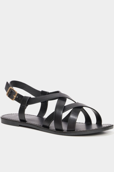 Sandales plates multibrides noir femme