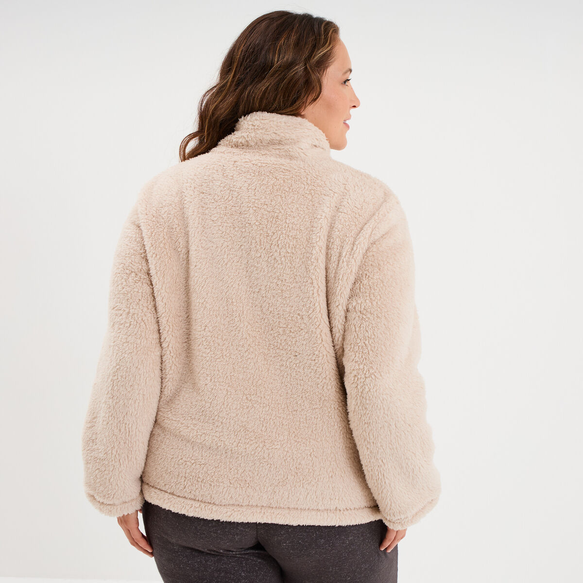 Veste de pyjama effet polaire zipp&eacute;e gris clair femme grande taille