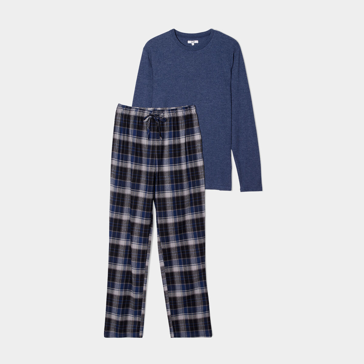 Ensemble pyjama manches longues 2 pi&egrave;ces bleu marine homme