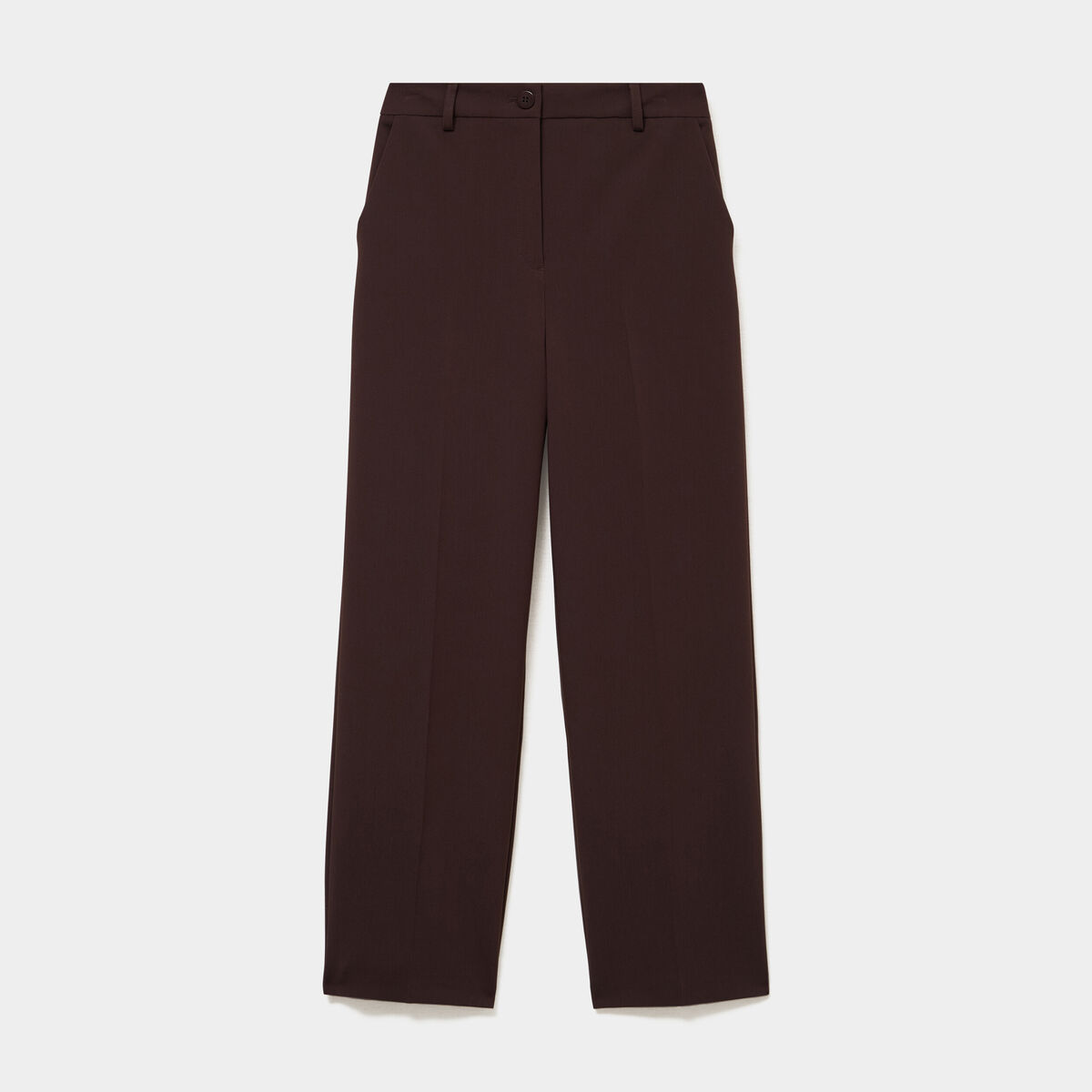 Pantalon droit effet cr&ecirc;pe &agrave; pinces marron fonc&eacute; femme