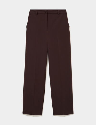 Pantalon droit effet cr&ecirc;pe &agrave; pinces marron fonc&eacute; femme