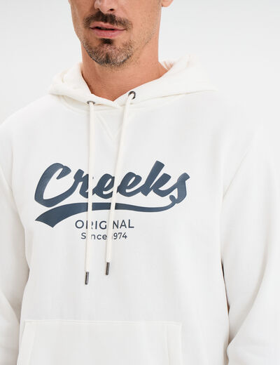 Sweat à capuche hoodie 1 poche blanc homme