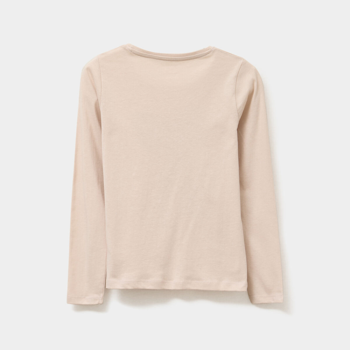 T-shirt col rond manches longues coton beige fille