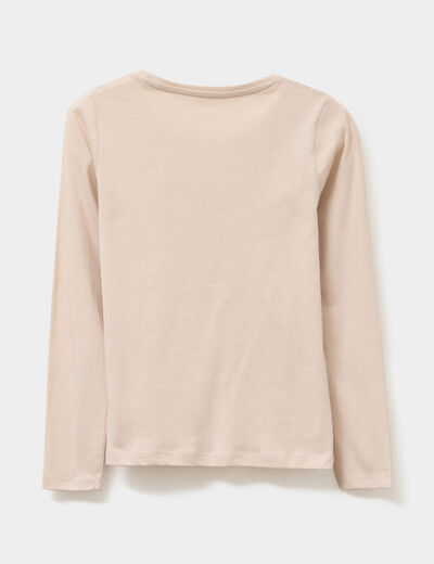 T-shirt col rond manches longues coton beige fille