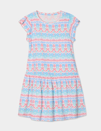 Robe courte évasée à volants ecru fille