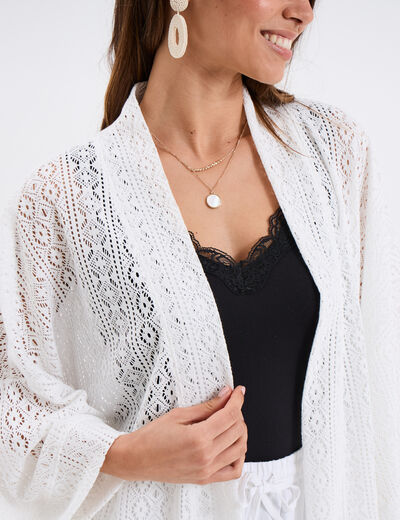 Veste ample esprit kimono dentelle blanc femme