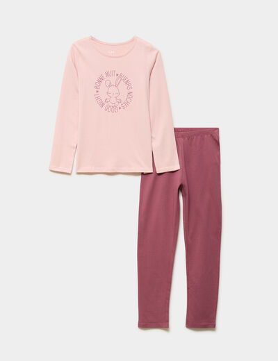 Ensemble pyjama t-shirt pantalon coton rose clair fille