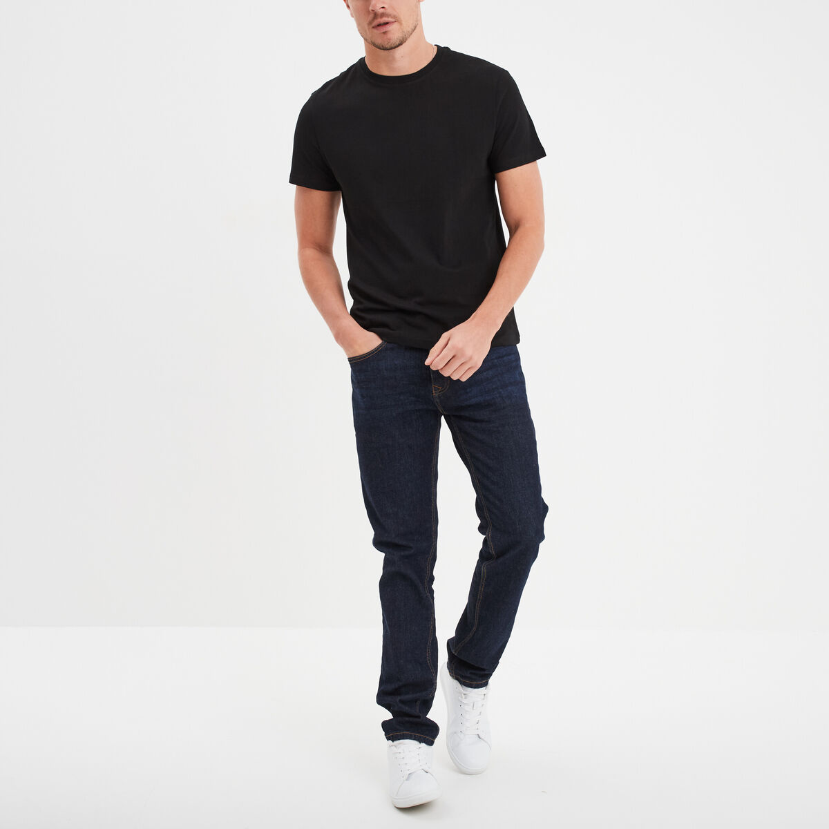 T-shirt droit en coton manches courtes noir homme