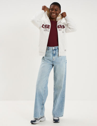 Sweat &agrave; capuche doublure effet sherpa gris clair femme