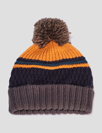 Bonnet à pompon multicolore garçon