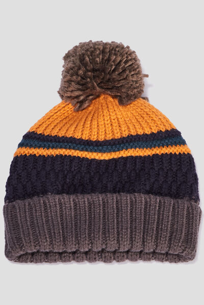 Bonnet à pompon multicolore garçon