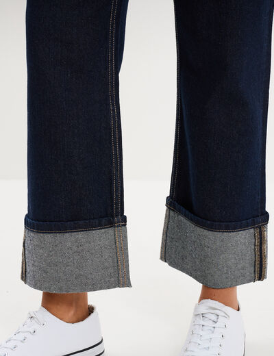 Jean droit cropped bas revers denim brut femme