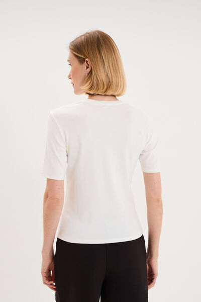 T-shirt col rond manches courtes ajust&eacute; blanc femme
