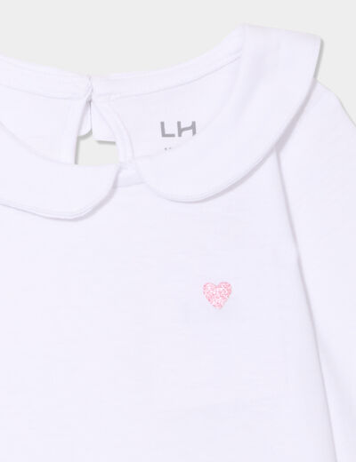 T-shirt col claudine manches longues blanc bébé fille