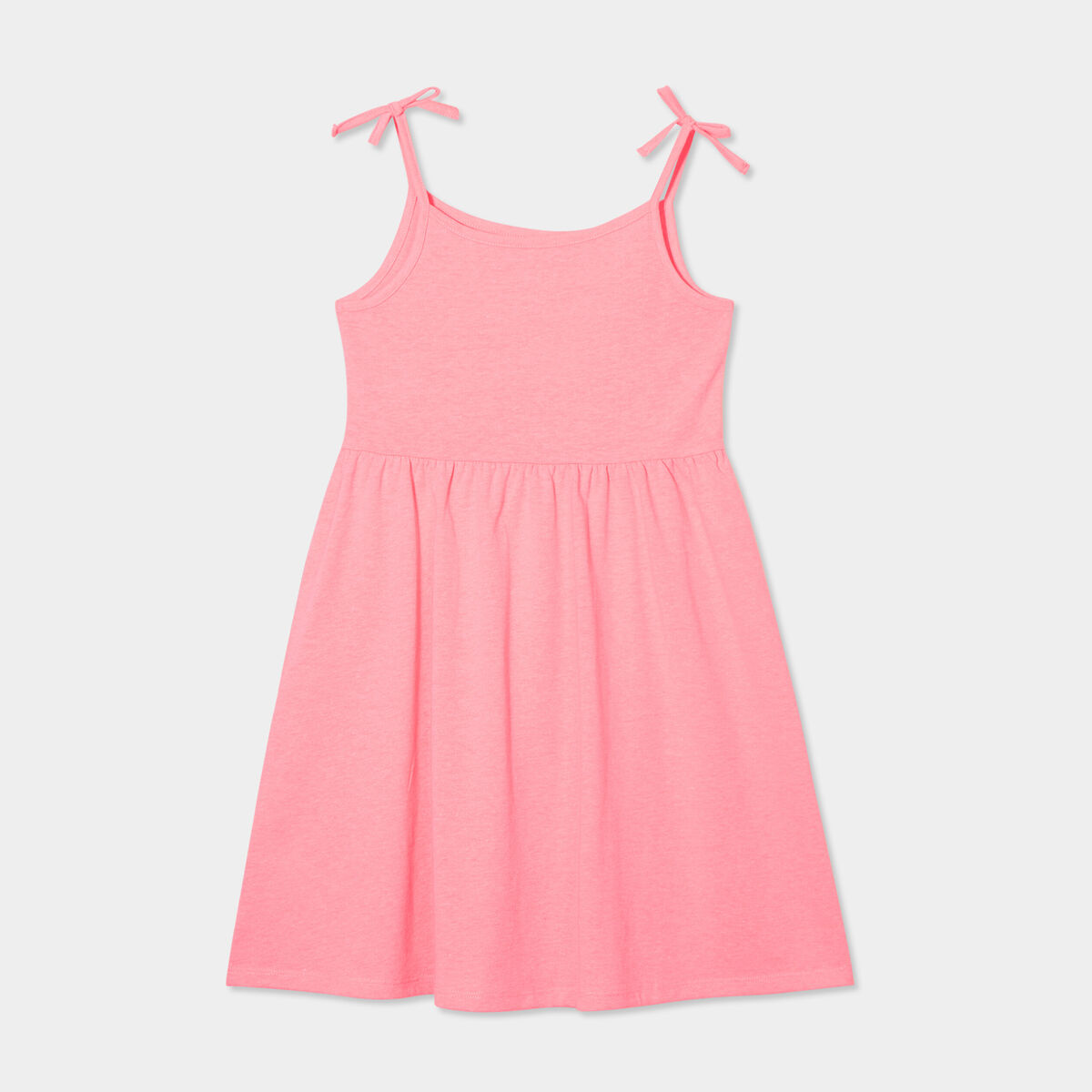 Robe courte bretelles nou&eacute;es &eacute;vas&eacute;e rose fluo fille