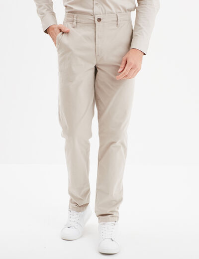 Pantalon chino droit stretch retroussé sable homme