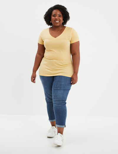 T-shirt manches courtes col V jaune clair femme grande taille