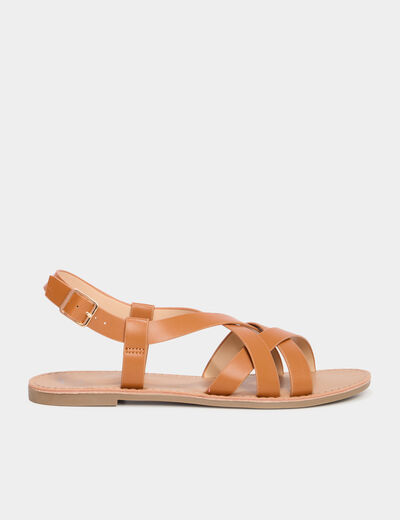 Sandales plates multibrides marron femme