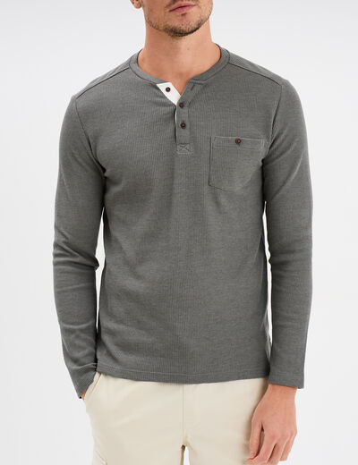 T-shirt col tunisien 1 poche Trappeur gris homme