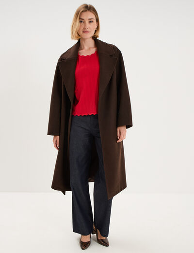 Pull ajour&eacute; col rond manches courtes rouge femme