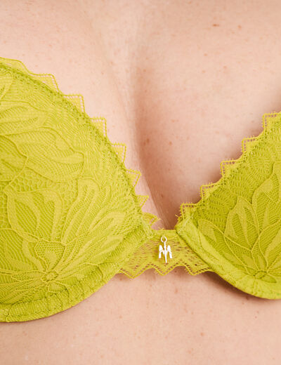 Soutien-gorge push up dentelle jaune fluo femme