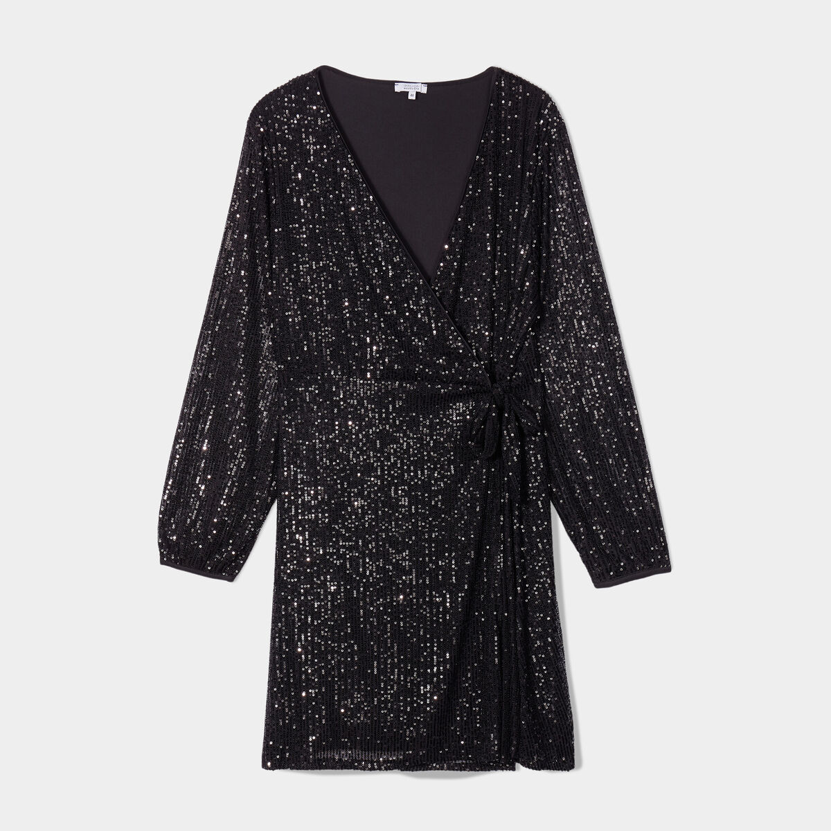 Robe à sequins portefeuille noir femme grande taille