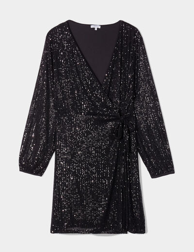 Robe à sequins portefeuille noir femme grande taille