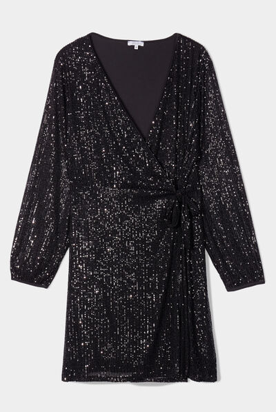 Robe à sequins portefeuille noir femme grande taille