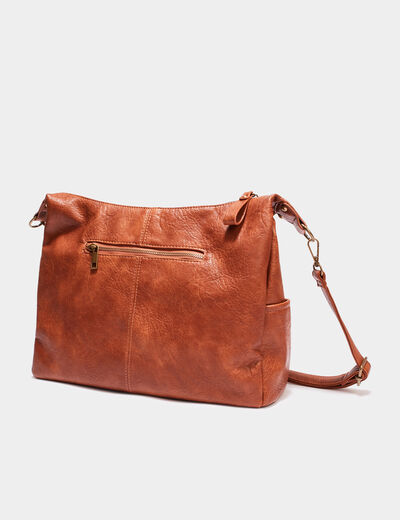 Sac zippé avec bandoulière amovible marron cognac femme