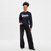 Sweat molleton col rond manches longues bleu fonc&eacute; femme