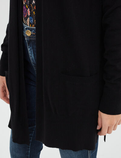 Gilet mi-long manches longues noir femme