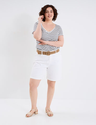 Short en jean large 5 poches denim blanc femme grande taille