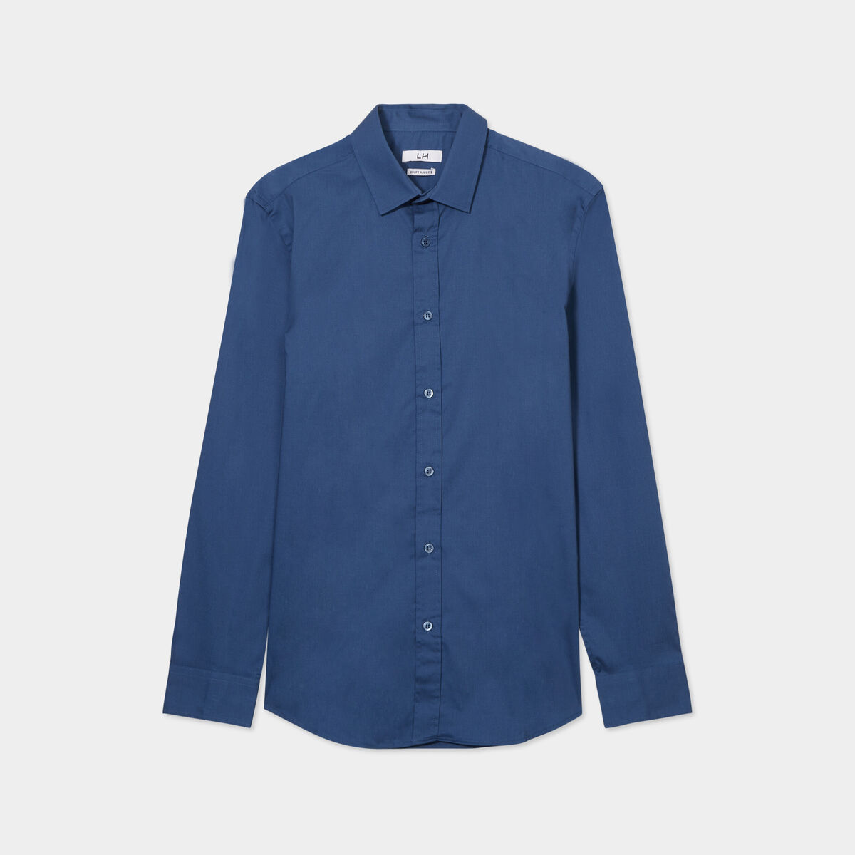 Chemise effet stretch manches longues bleu foncé homme