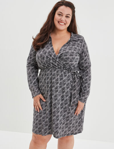 Robe droite col cache-coeur avec noeud noir femme grande taille